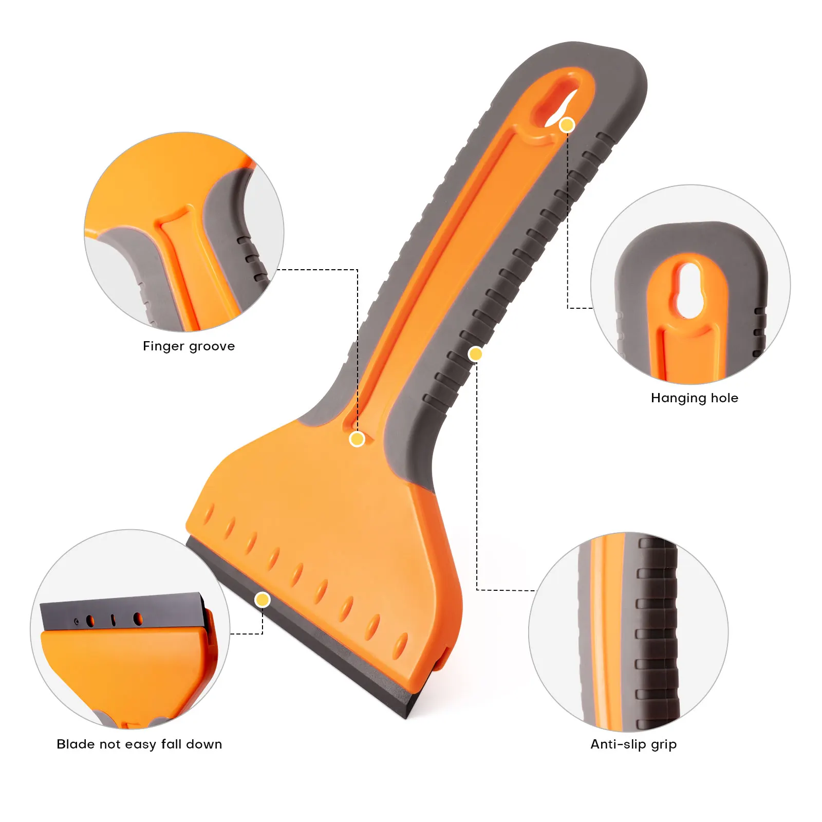FOSHIO 4-Inch Wide Razor Blade Scraper Anti-Slip Handle Sticker Label Remover with 20pcs Plastic Blade PPF Glue Removing Tool