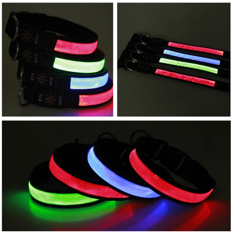 Pinkycolor USB Charging LED Dog Collar Luminous Light Night Safety Reflective Leather Glowing Collar For Dogs Pets Rechargeable