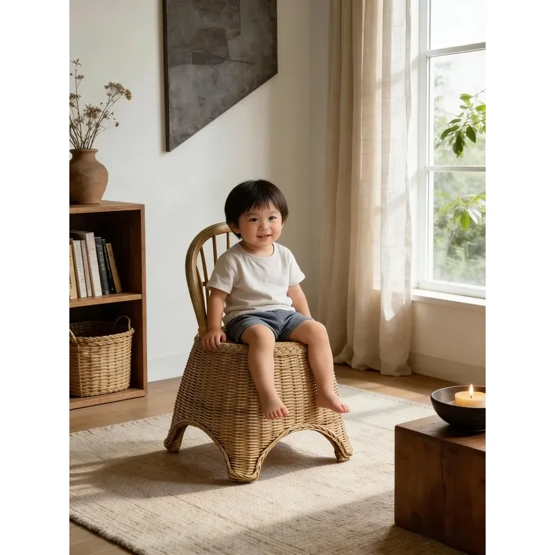 Natural Rattan Kids Chair for Indoor Outdoor Use Durable Children Seating for Banquet Event Party Wholesale Small Wicker