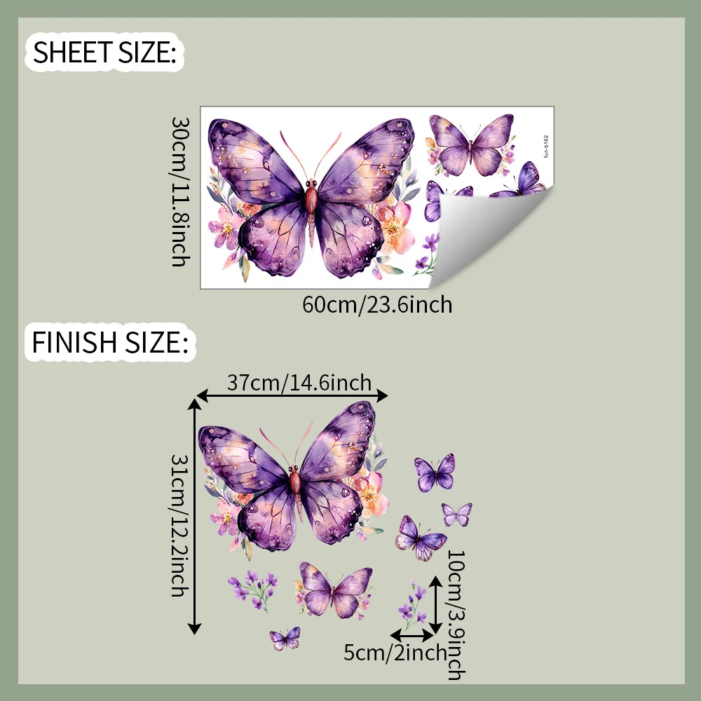 1PC Fantasy Purple Butterfly Flowers Bedroom Living Room Wall Beautify Decorative Wall Sticker PVC Material Wall Decoration