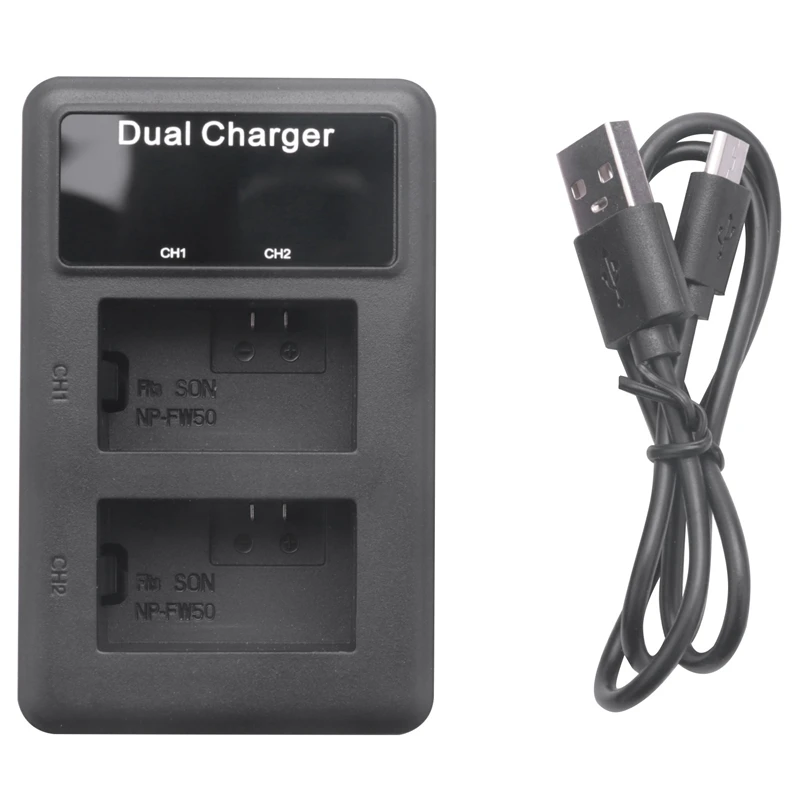 Lcd Dual Usb Battery Charger For Sony Fw50 Np Fw50 Np-Fw50 Npfw50 Battery Nex-3 Nex-5 Nex-6 Slt-A55 A33 A55 A37 A3000 A5000 A600