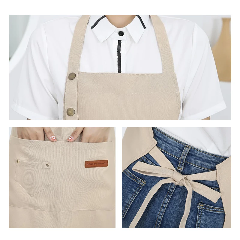New Fashion Kitchen Aprons for Woman Men Chef Work Apron for Grill Restaurant Bar Shop Cafes Beauty Nails Studios Uniform image 6