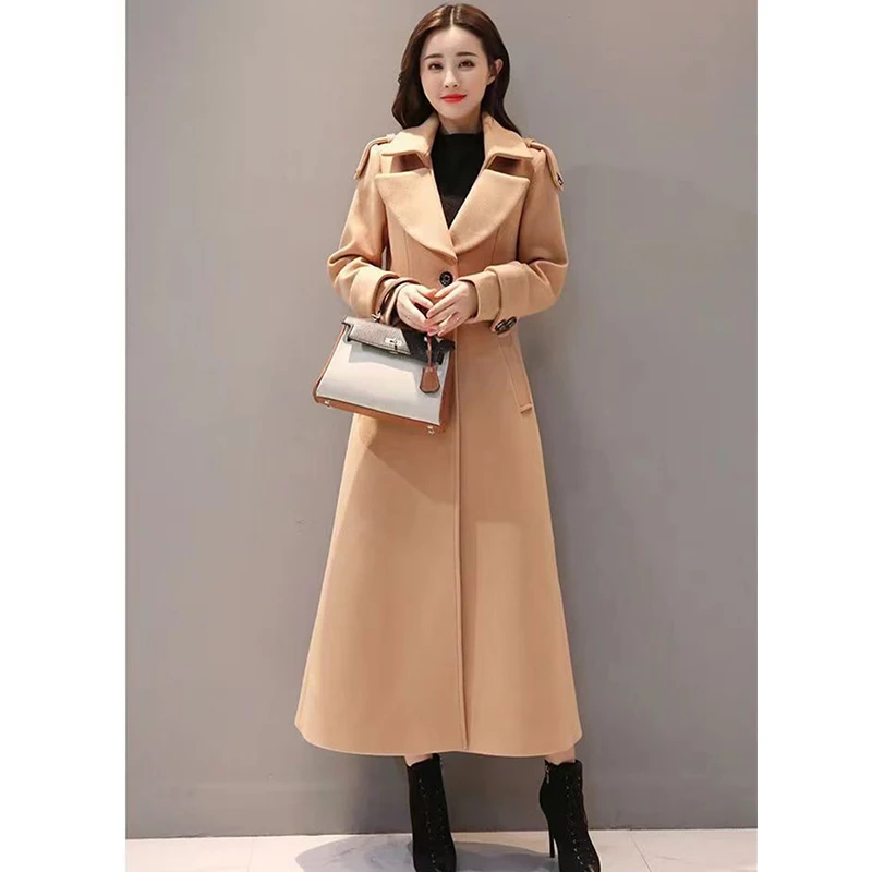 2022 Autumn And Winter Women's New Korean Style Fashion Waist-length Tight-fitting Long Knee-length Thickened Woolen Coat