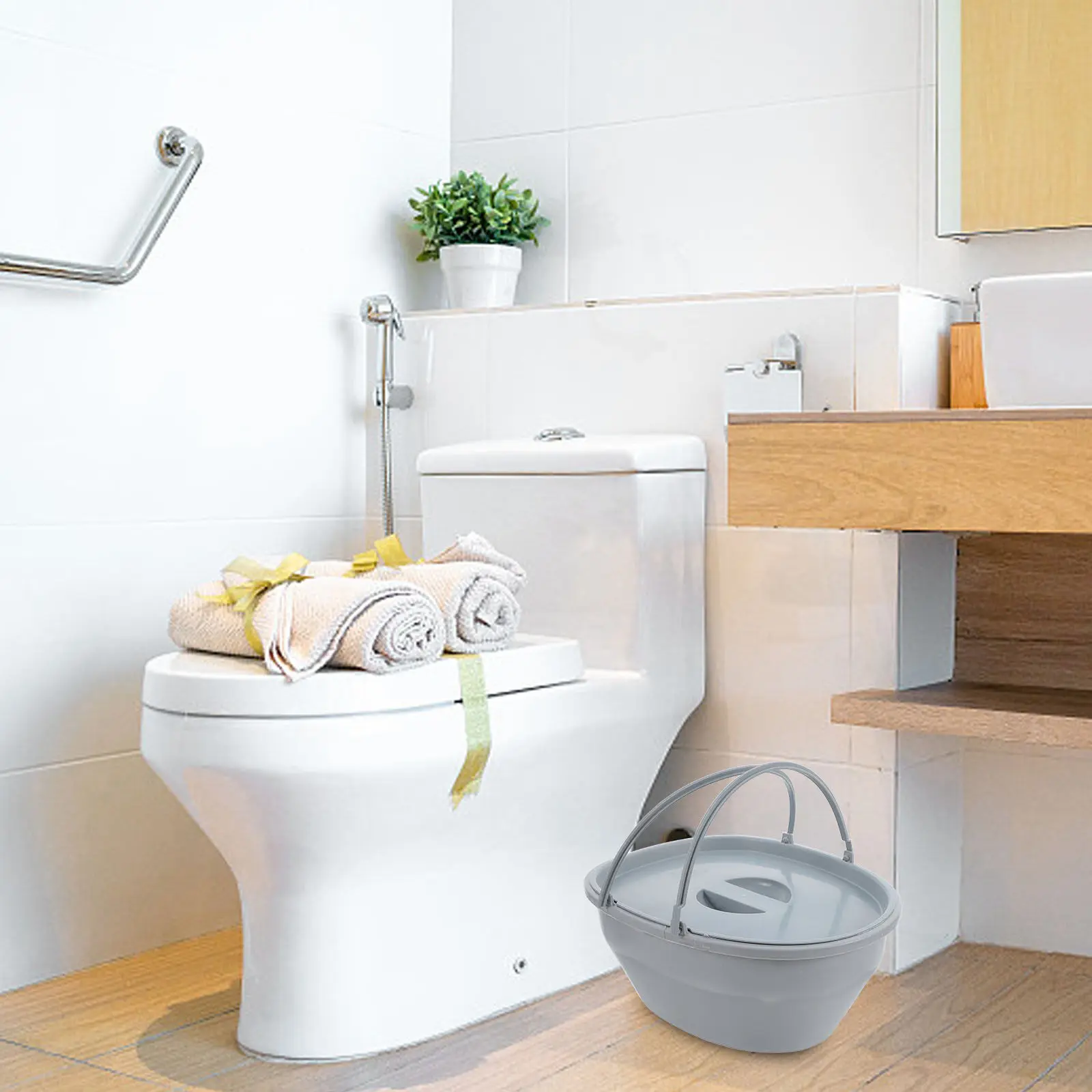 Portable Toilet Seat for Elderly Adults Removable Inner Bucket Lightweight Compact Design for Bedroom Living Room Home Hospital