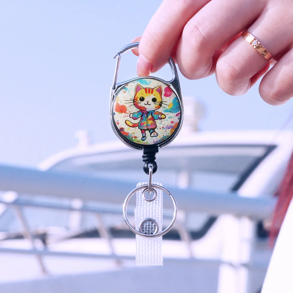 Cute Watercolor Animal Keychain Holder Retractable Badge Reel Nurse Doctor Staff Card Holder Accessories