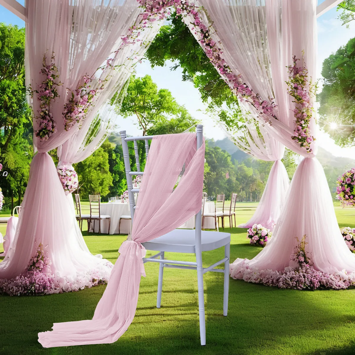 

Semi Sheer Chiffon Tube Curtain Light Filtering for Wedding Birthday Party Arch Decor Living Room Window Stage Decoration