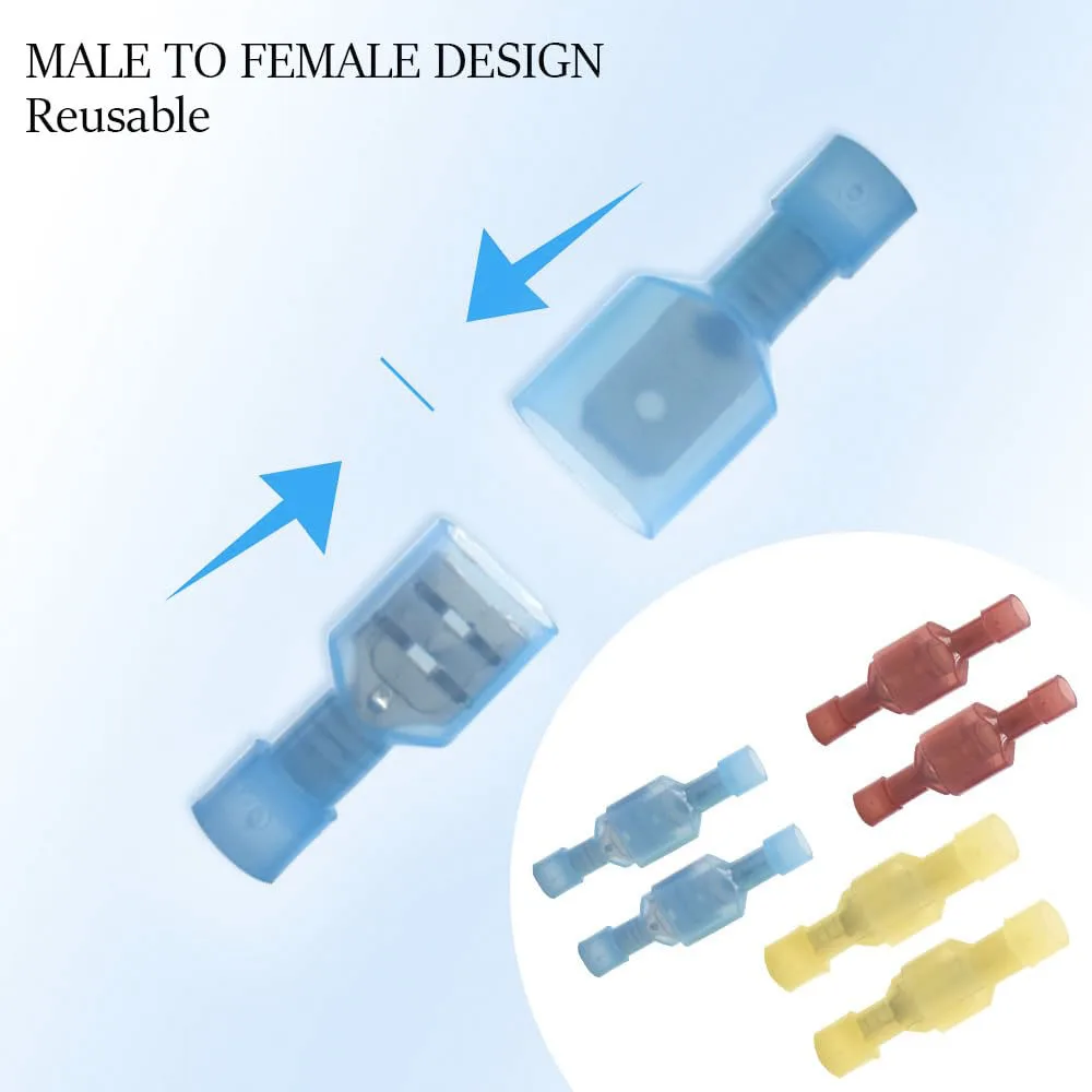 300Pcs 22-16 16-14 12-10 AWG Nylon Female Male Spade Crimp Connector Insulated Quick Disconnects Wire Connectors Terminals Set