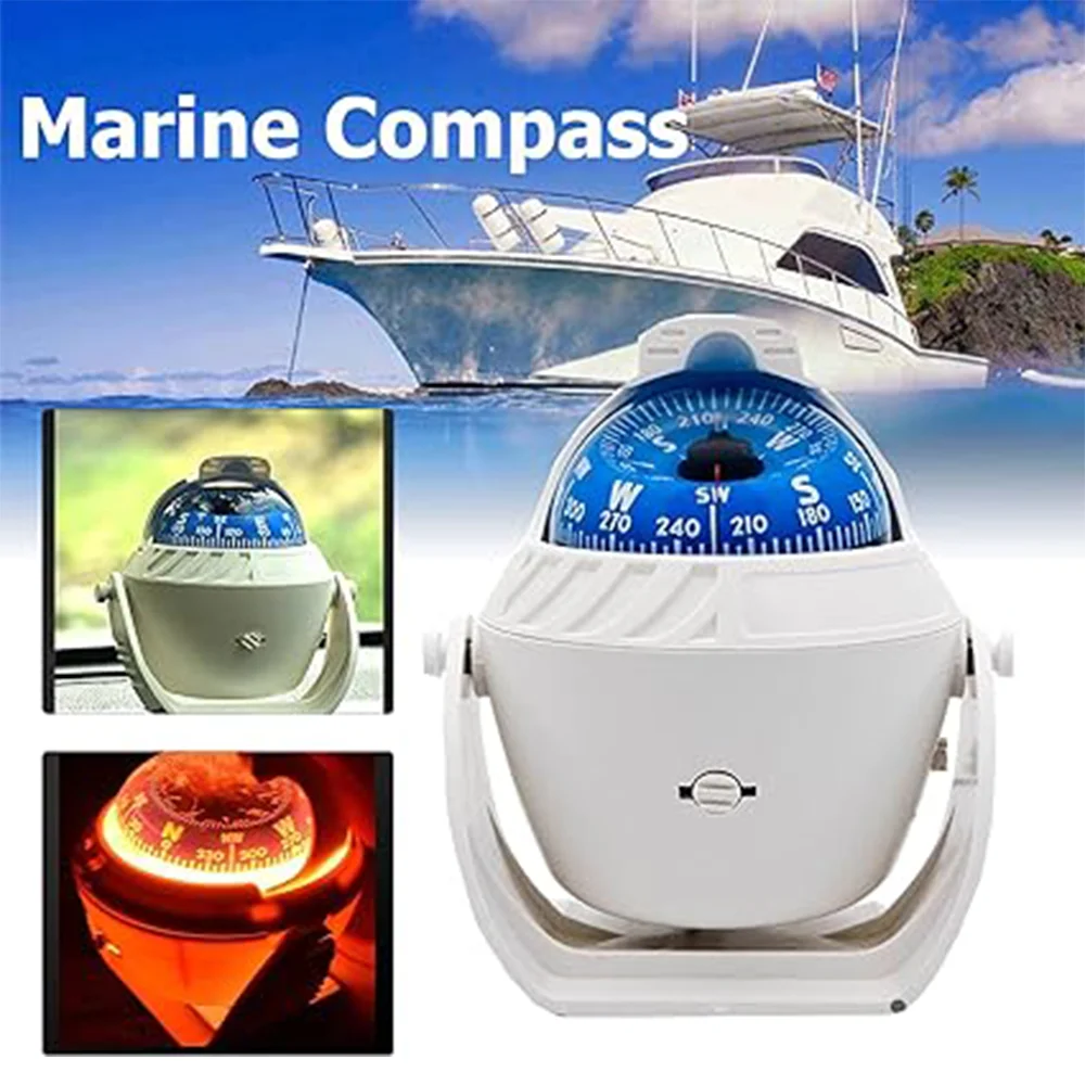 

Marine Boat Dashboard Compass with LED Light Boat Compass Flush Mount Compass Marine Boat Dashboard for Boat Car Surface Mount
