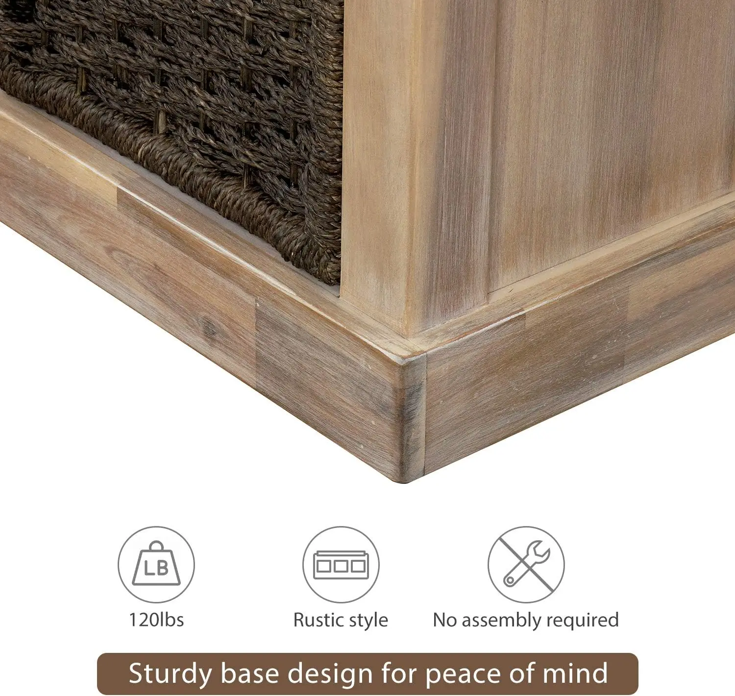 Harper&Bright Designs Rustic Storage Bench 3 Removable Baskets, Shoe Bench Removable Cushion (White)