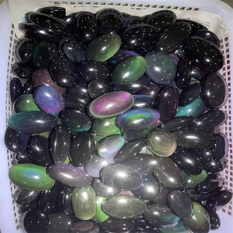 Natural Wholesale Price Crystal Worry Stone Rainbow Obsidian Palm Stone  for Healing，Halloween &Christmas Day Gift