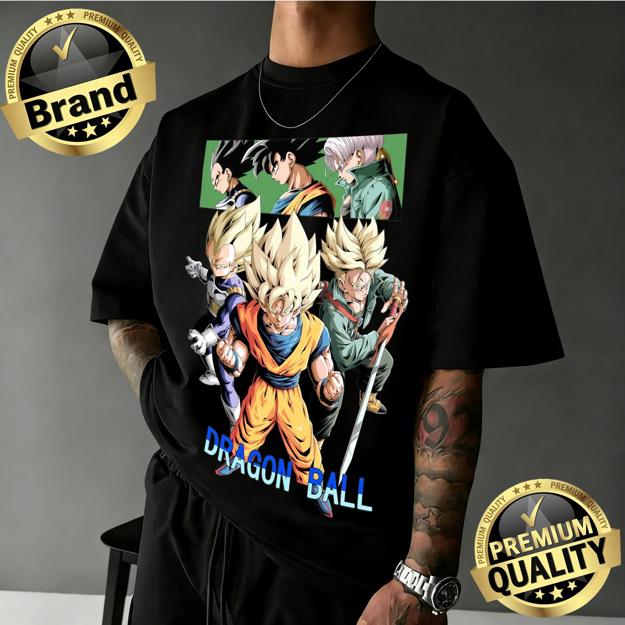 2026 Neuerscheinung Dragon Ball Übergroßes Retro Anime T-Shirt |   Super Saiyan Trio Retro-Grafikdruck-T-Shirt aus 100 % Baumwolle für die Familie