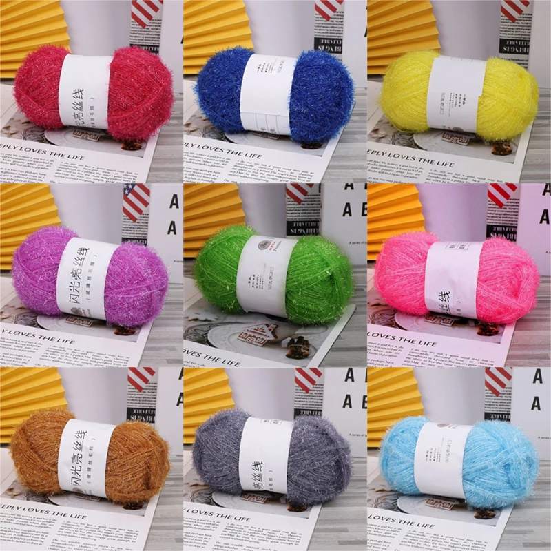 

100M/Roll 50g Colorful Glass Silk Wool Yarn Hand-knitted Bright Gold Silk Yarn For Hand Woven Clothing Handmade Hat Bag Scarf