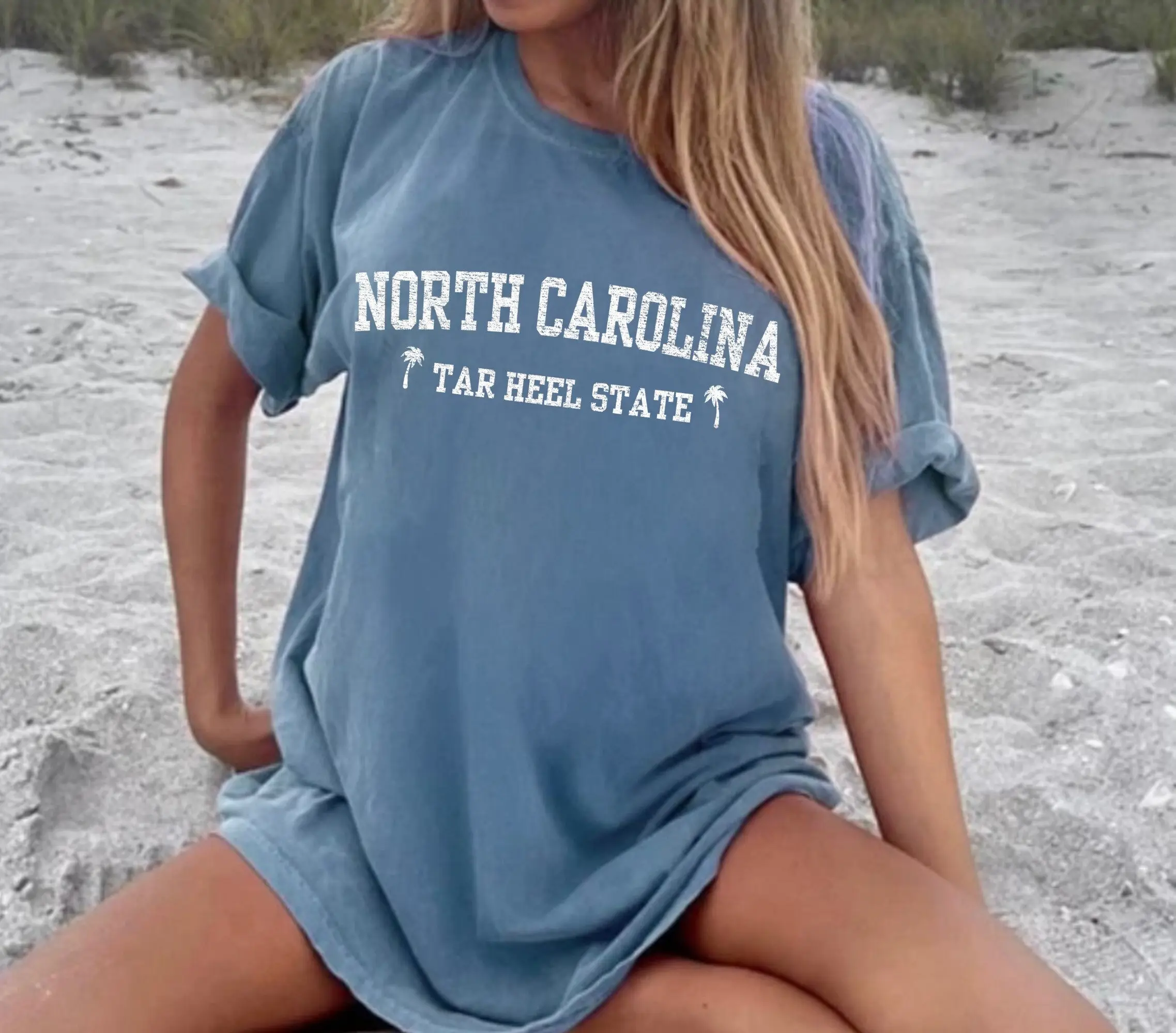 North Carolina Tar Heel State T Shirt Beach Palm Tree Comfort Colors