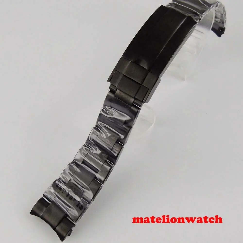 PVD coated wristwatch band parts fully black Jubilee strap 20mm width bracelet