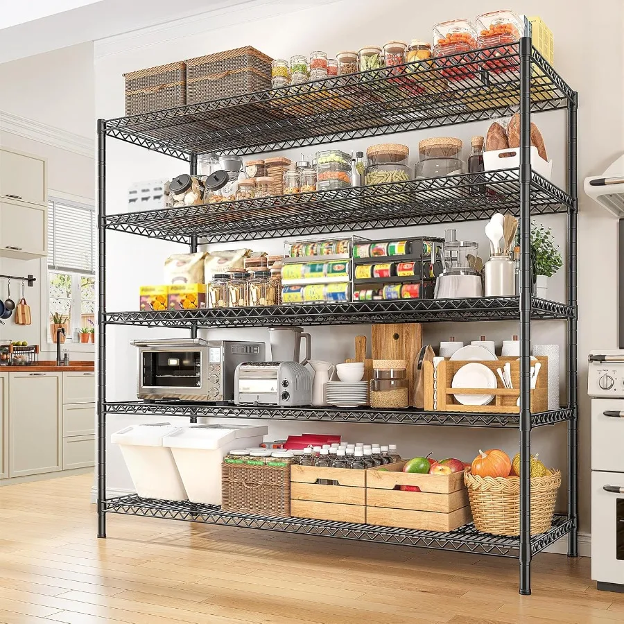 

55.5" W Heavy Duty Metal Shelving 5 Tier Wire Storage Unit for Garage Pantry Commercial Adjustable Shelf in Black with 3200LBS C