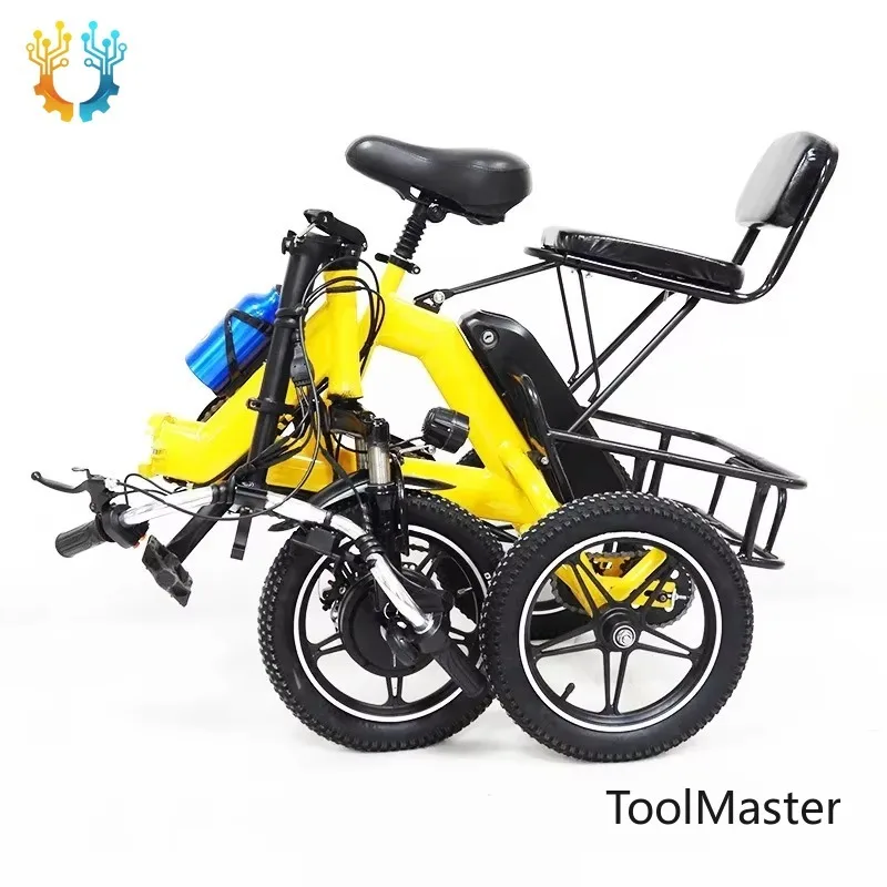 【2026】14 Inch Folding Electric Bicycle For Women Parents Child With Seat 3 Wheel Electric Tricycles Adults With Basket
