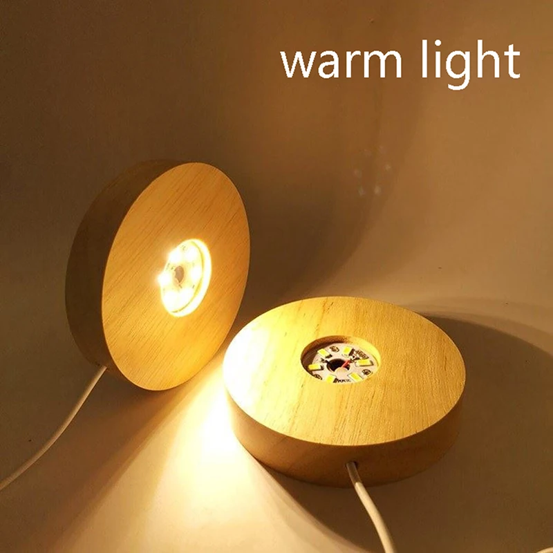 Wooden LED Light Dispaly Base Crystal Glass Resin Art Ornament Wooden Night Lamp Base LED Light Rotating Display Stand