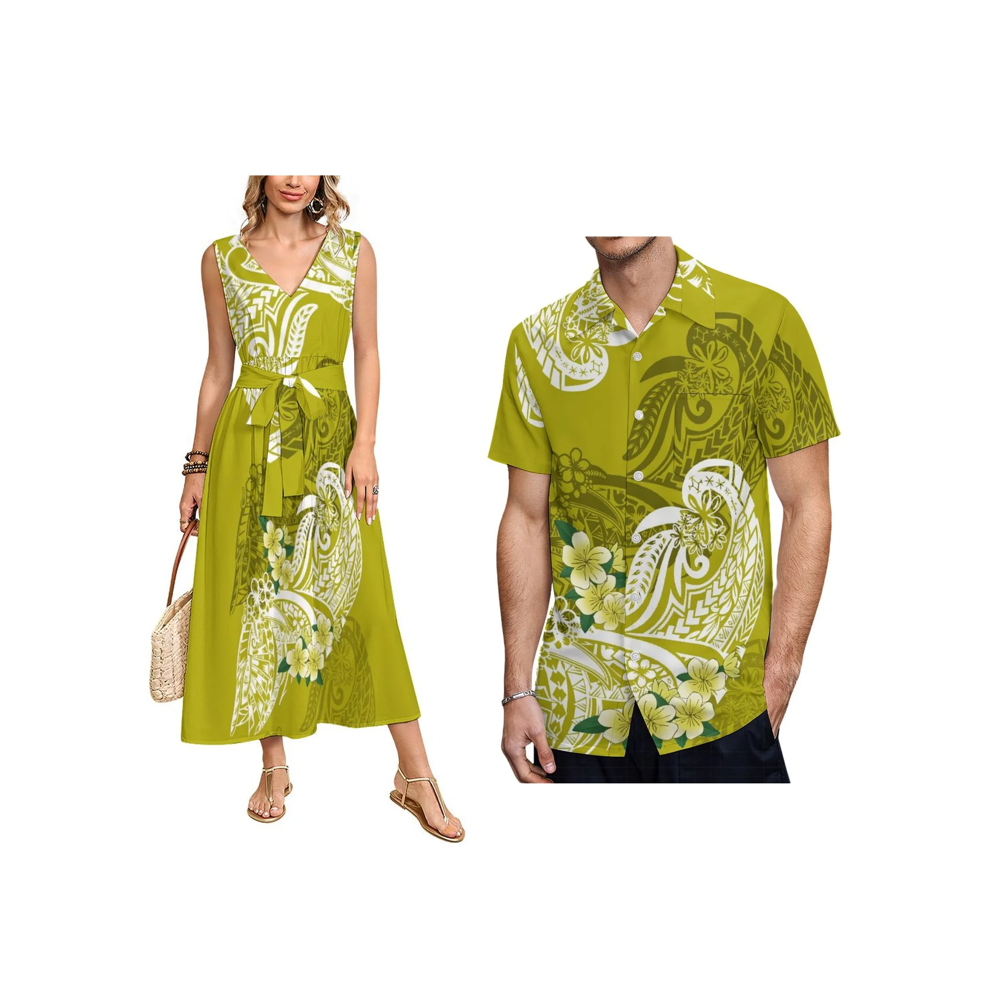 

Custom Logo Retro Style V-neck Design Vest Dress Tonga Samoan Print Ladies Sleeveless Tie-Up Dresses Isalnd Vacation Long Dress