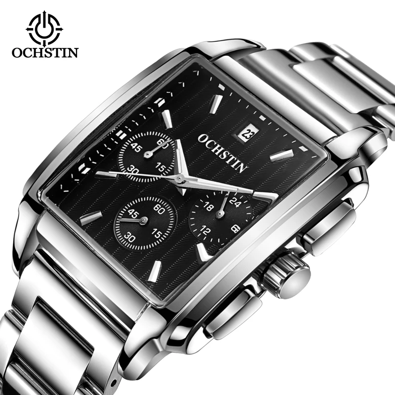 OCHSTIN Commander Series Crafty Multi-functional Quartz Watch Rectangular Steel Strap Design Aesthetics Mens Quartz Clock