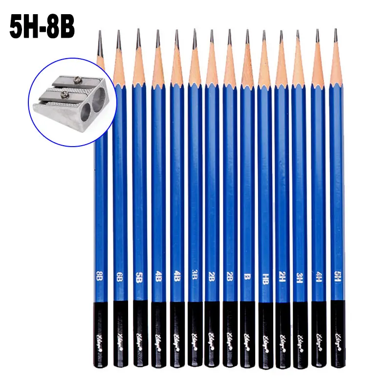 14Pcs Set 5H-8B Kunst Zeichnung Skizze Bleistift Mit Spitzer 5H 4H 3H 2H HB B 2B 3B 4B 5B 6B 8B Medium Graphit Core Blei Hex Griff