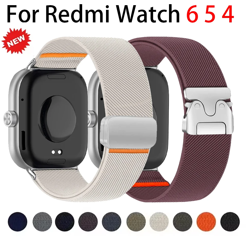 Bracelet en nylon tressé pour Redmi Watch 6 Active 6 Lite 6 5 4, boucle de parachute magnétique, bracelet Xiaomi Mi Band 10 Pro 9 8 Pro