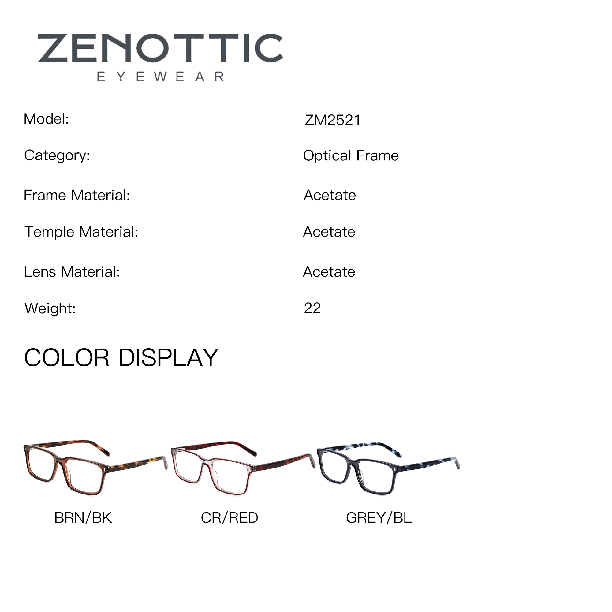 ZENOTTIC (S Size) Modish Acetate Rectangle Prescription Glasses For Women Photochromic Multifocal Optical Lenses With Recipe