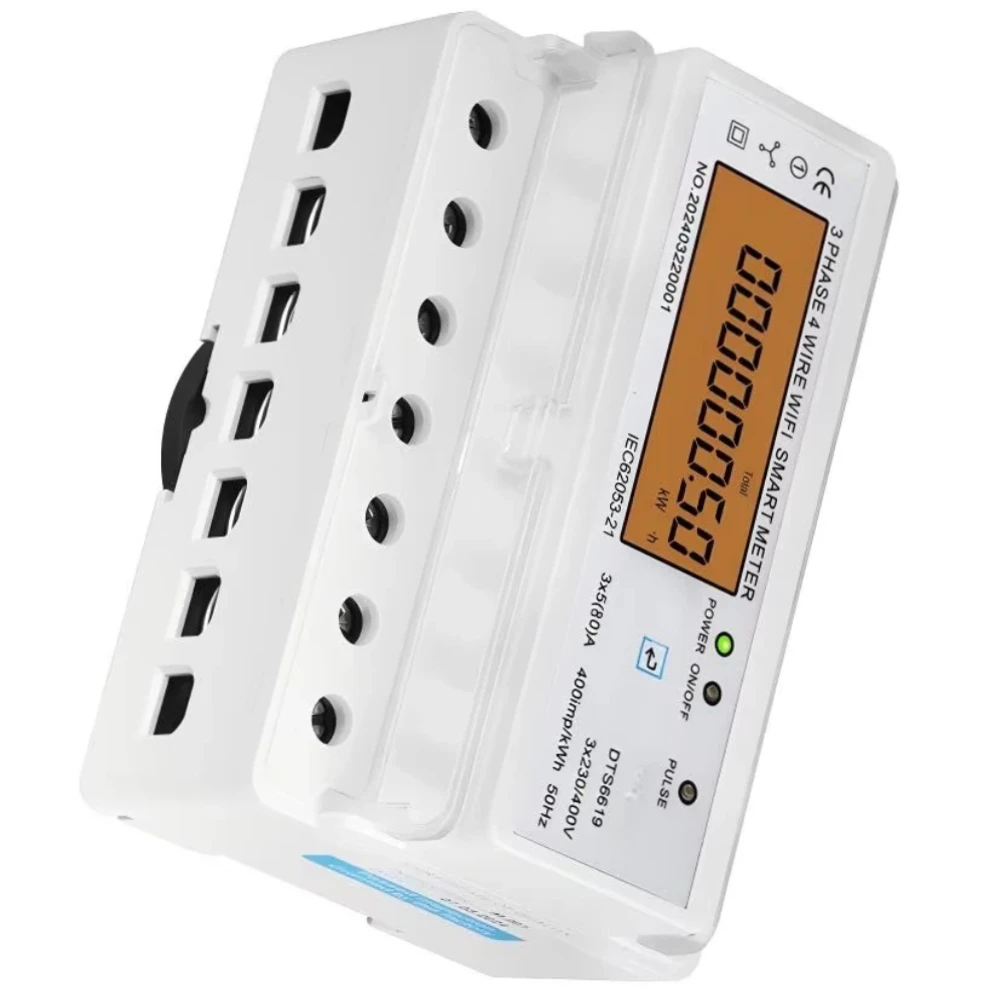 3 Phase 4 Wire WiFi Smart Energy Meter Tuya APP Monitor Voltage Current Power Factor Frequency 5(80)A/5(100)A DIN Rail KWh Meter