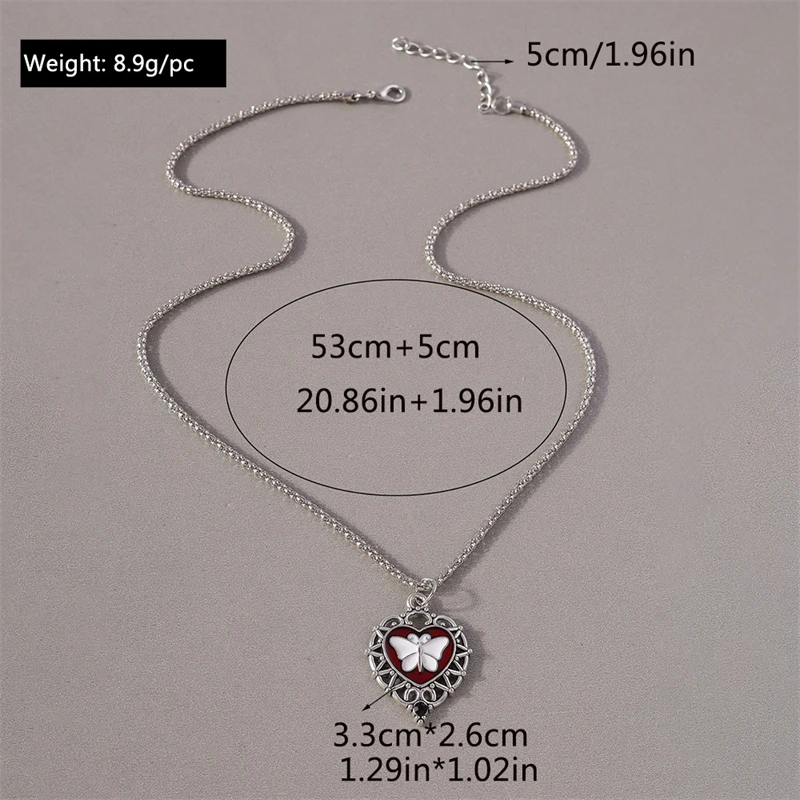 Modische Halskette mit Herzanhänger aus Legierung für Frauen und Mädchen, Party- und Festivalschmuck, Geschenke – Detail 14