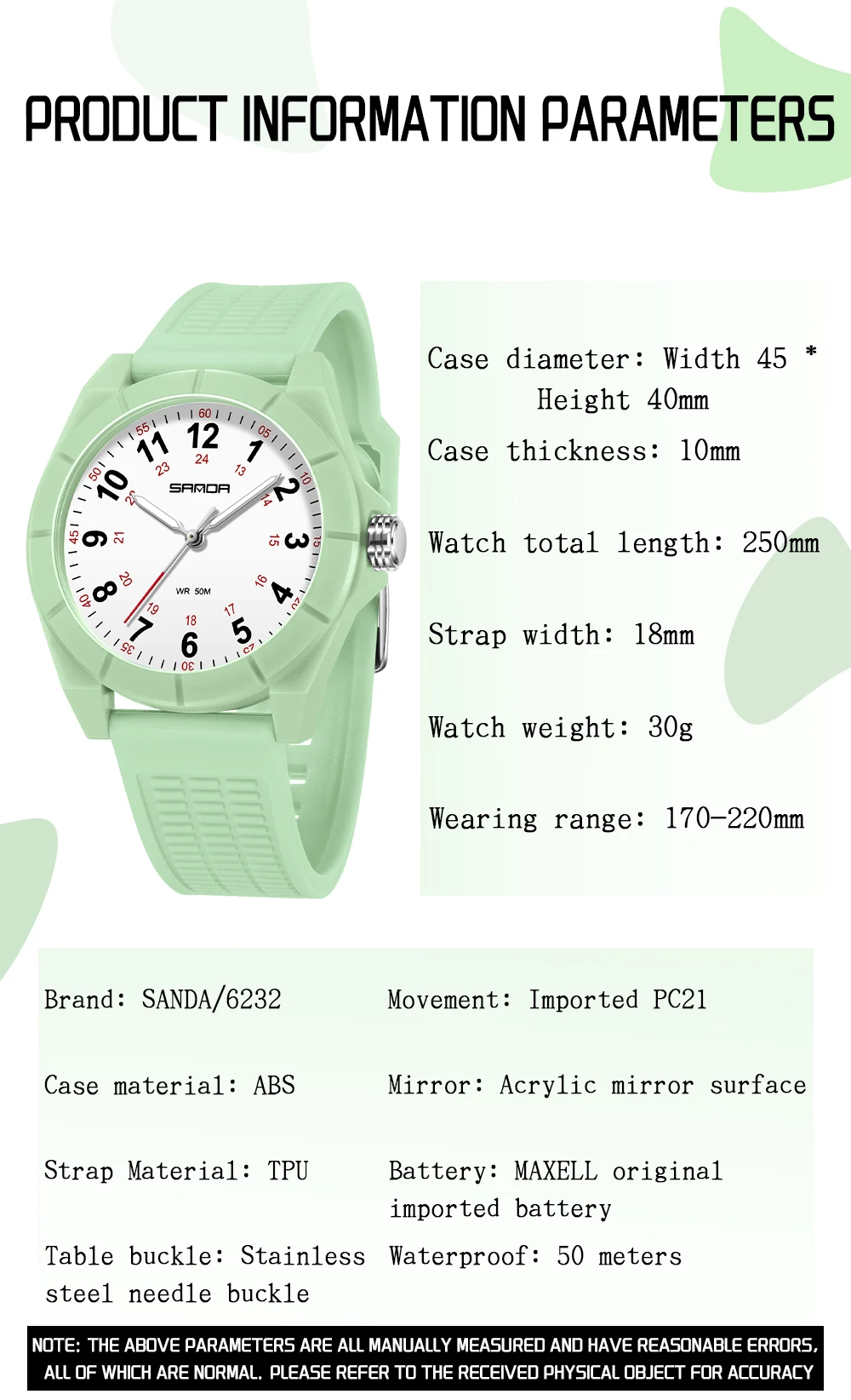 Sanda 6232 Top Brand Women's Quartz Simple Fashion Strap with Night Light Waterproof Silicone Strap Student Watch