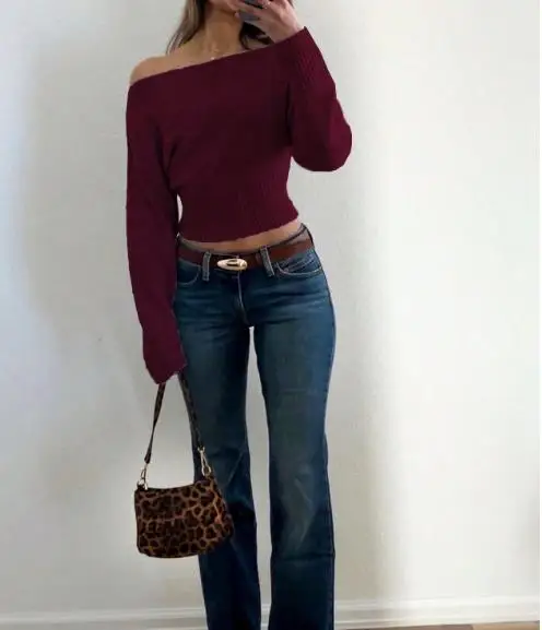 

Осенне-зимний ленивый стиль, вязаный топ с широкими плечами и трюфелями, новый женский свитер для похудения с высокой талией