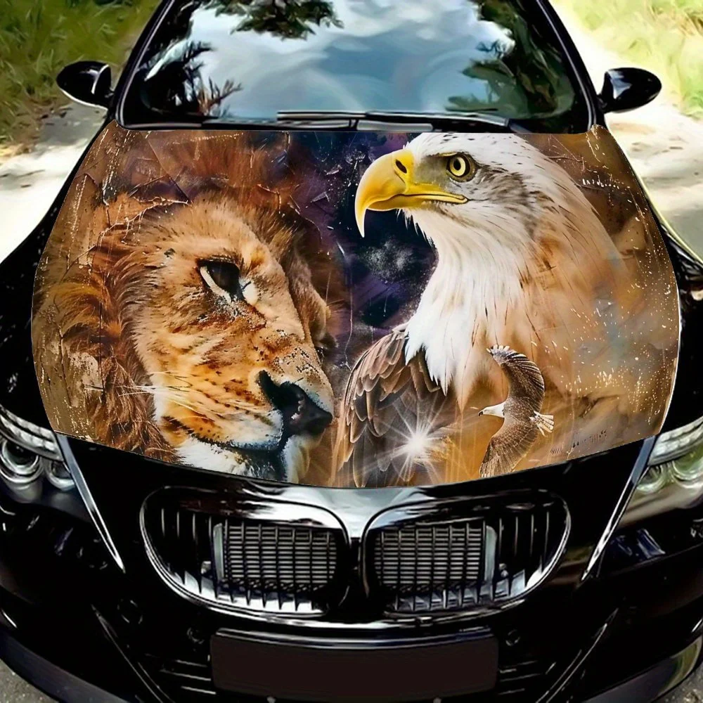 

Sea Eagle, Lion Cool Car Hood Decal Sticker - Creative Monochrome Artwork, Durable Vinyl Wrap for Most Vehicles, PVC Material Pr