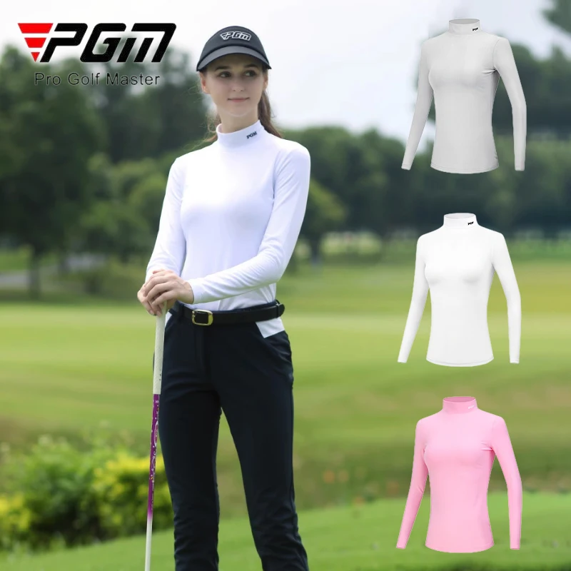 

PGM Women Golf Shirt Ladies Fleece Long Sleeve Underwear Girl Keep Warm Slim Bottoming Tops Soft Stand Collar Golf Sportwear