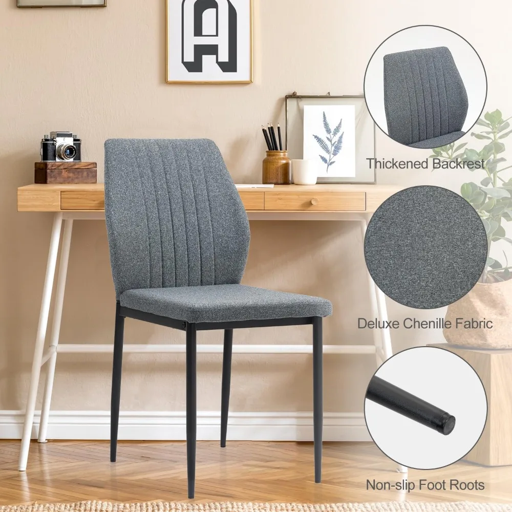 طقم كراسي طعام منجدة مكون من 4 قطع، طراز حديث لمنتصف القرن، كراسي قماش بإطار خشبي وأرجل معدنية، قماش شانيل