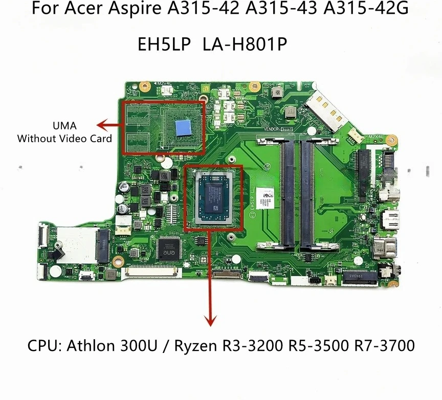 

EH5LP LA-H801P для Acer Aspire A315-42 A515-43 A315-42G A515-43G Материнская плата для ноутбука с процессором AMD 300 R3-3200 R5-3500 R7-3700 UMA