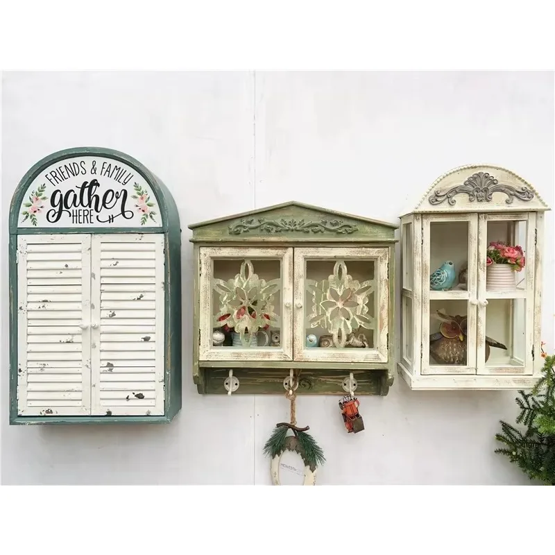 Kitchen hanging cabinet, wall cabinet, wall decoration, balcony double door panel, wood carved flower storage cabinet, wall