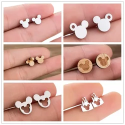 Tiny Stainless Steel Cartoon Mouse Earrings For Girls Kids Mouse Head Animal Stud Ear Cute Pendientes Ear Jewelry Party Gift