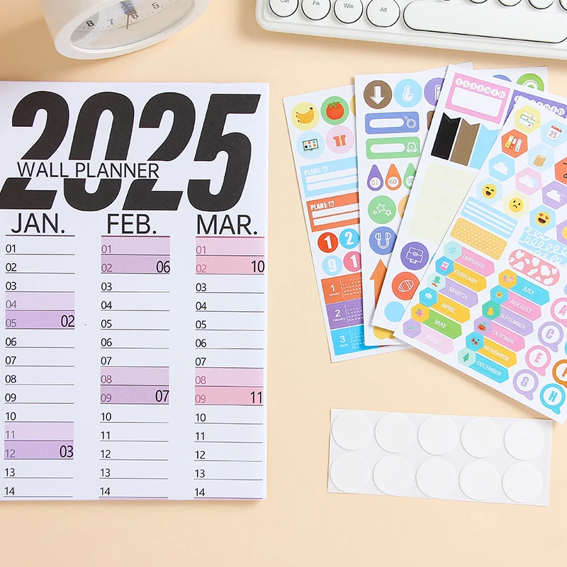 2025 calendario Planner foglio grande calendario da parete Kawaii To Do List agenda annuale Organizer Check List forniture per ufficio a casa