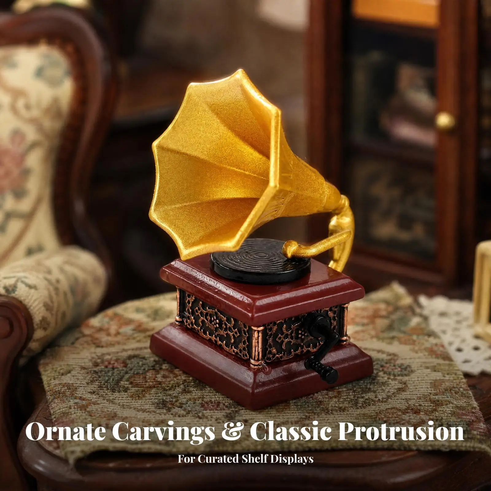 Vintage Metal Mini Gramophone Phonograph Figurine Dollhouse Accessory for BJD Scene Miniature Room Decor Display