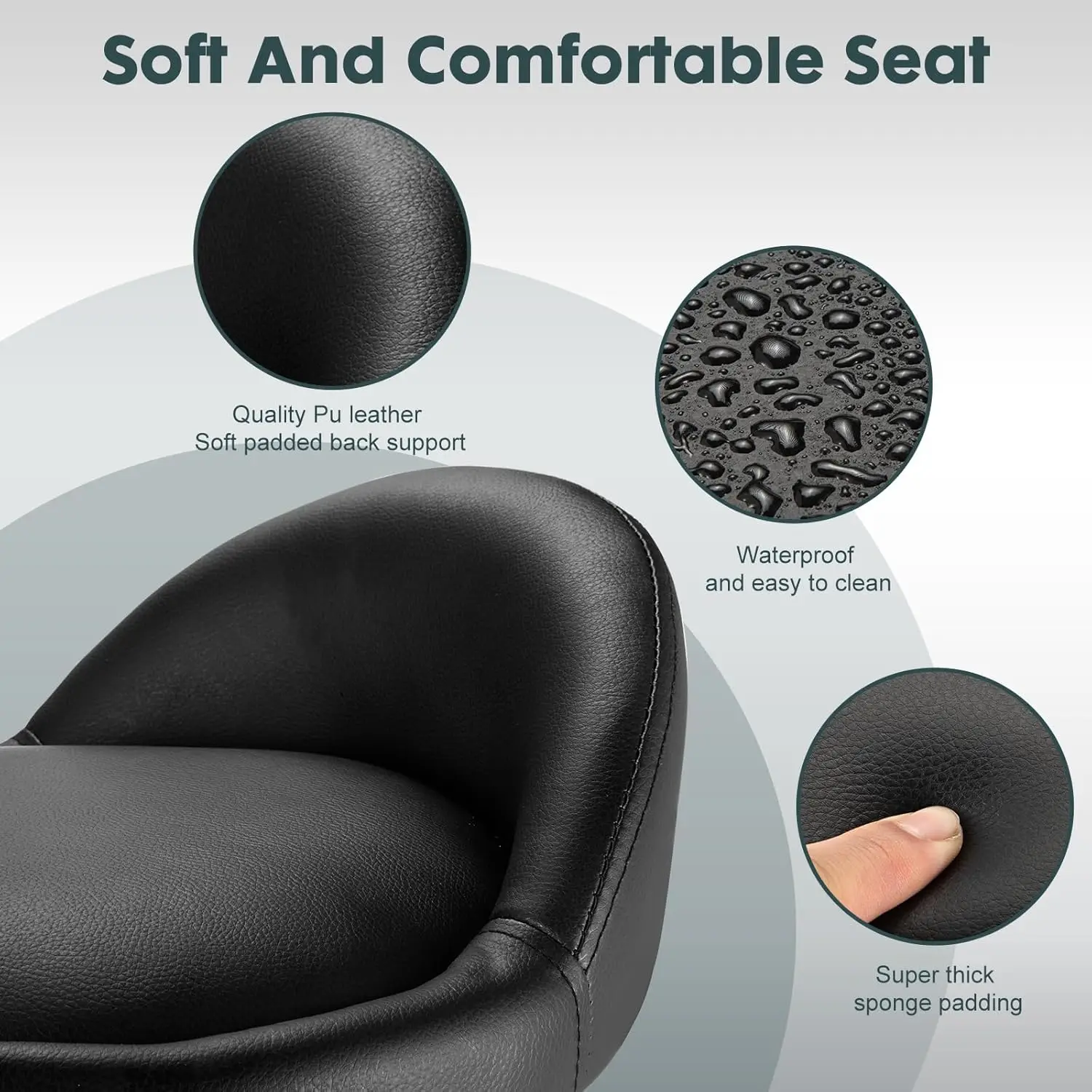 เก้าอี้สตูลหมุนได้แบบปรับได้พร้อมพนักพิง ล้อ และหนัง PU - รองรับน้ำหนักได้ 250 ปอนด์