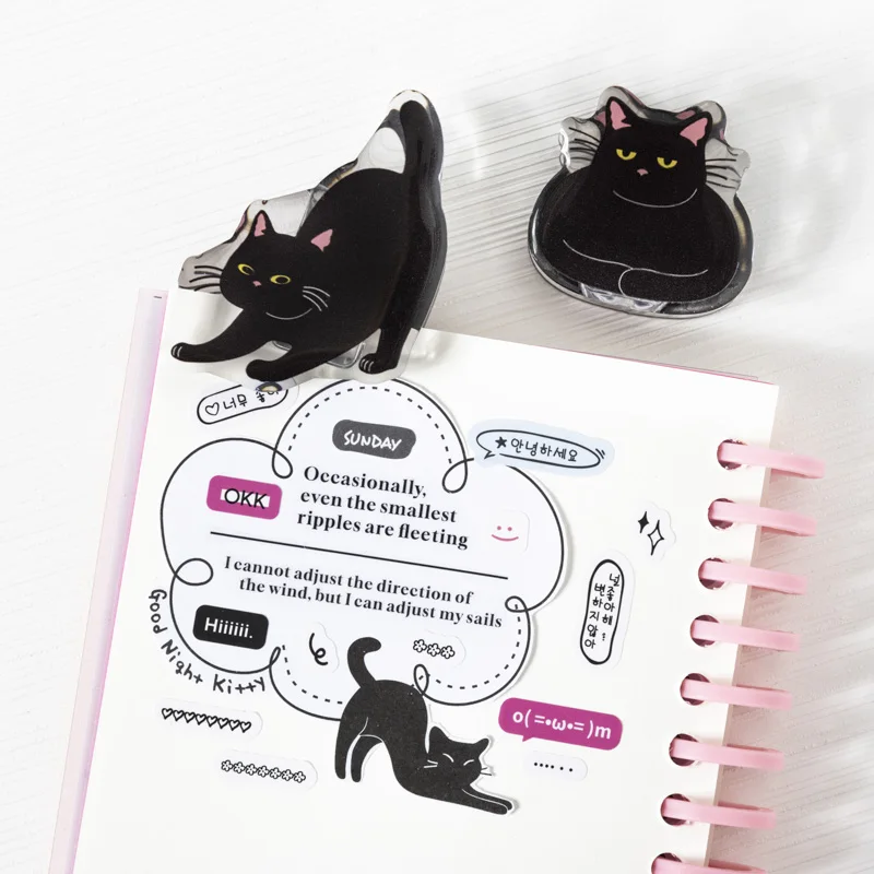 6PCS/LOT Little Black Cat's Bad Mind Clip Stationery Office Book Securing Acrylic Clip Receipt Storage Folder School Supplies