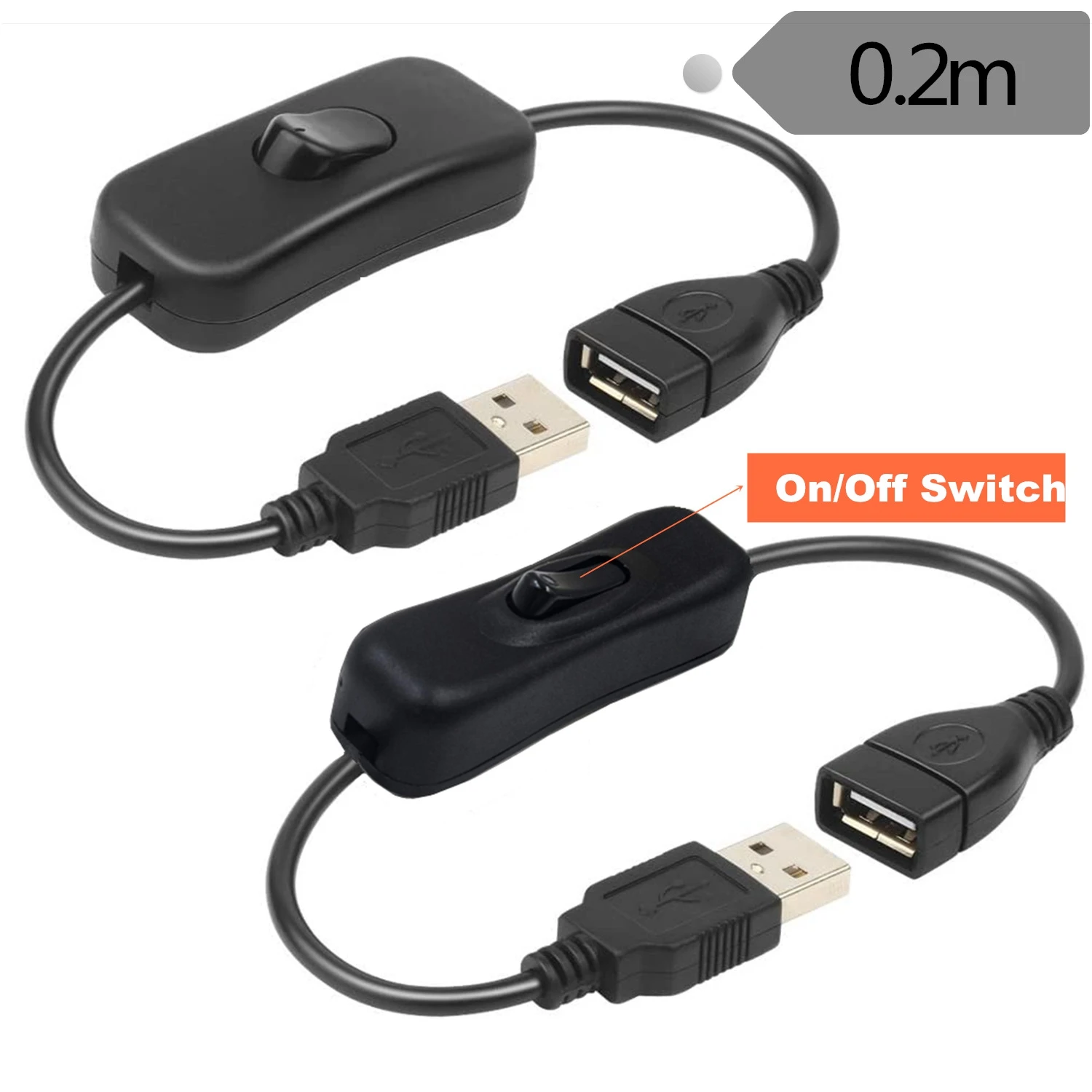 USB Cable USB 2.0 A Male to A Female Extension Extender Black Cable With Switch ON OFF Only charging 3A Cable