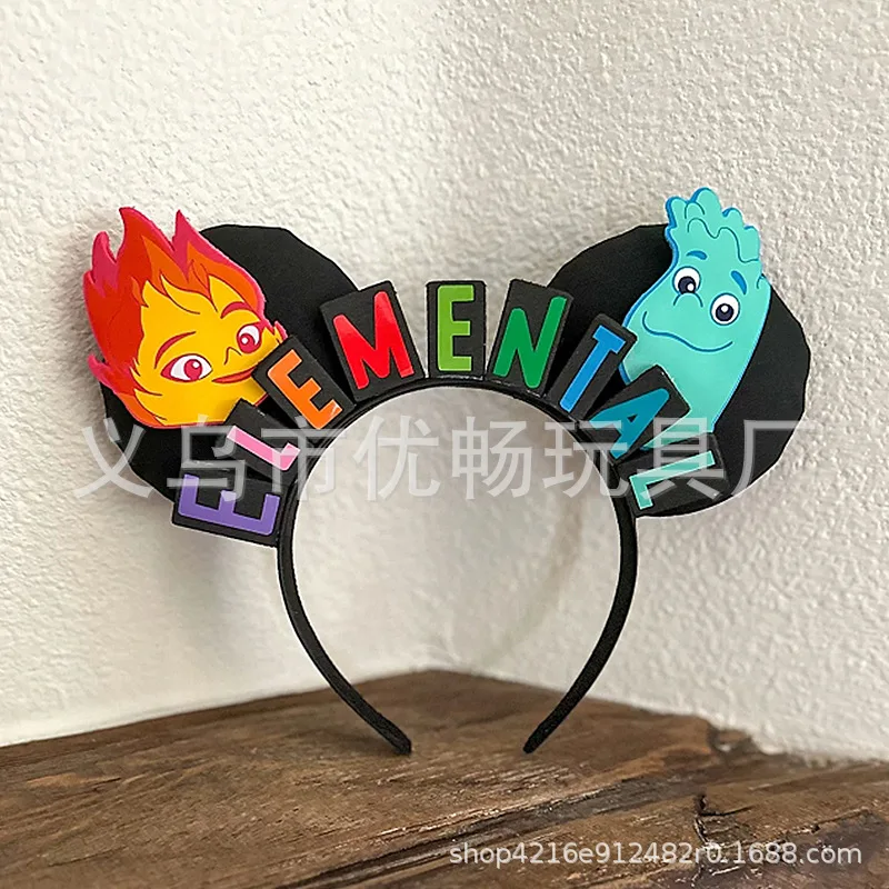 Disney Inside Out Theme Headband Joy Sadness Anger Kawaii Headgear with Cute Ear Anime Peripher Hair Accessories Gifts for Kids