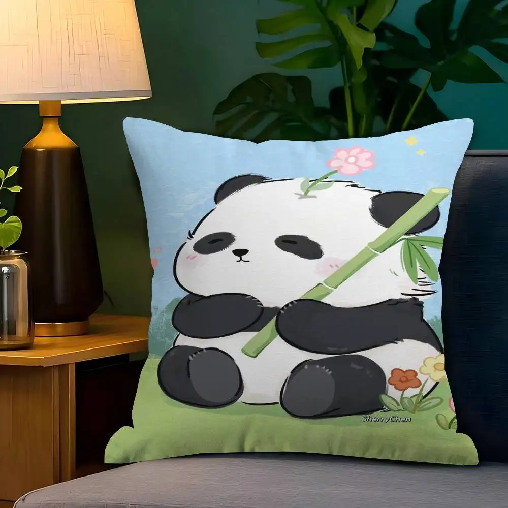 

Cute Cartoon Panda Pillow Covers Cartoon Sofa Decorative Home Double-sided Printing Short Plush Cute Cushion Cover