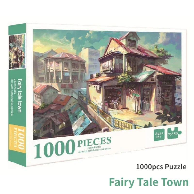 

75*50cm 1000PCS Paper Jigsaw Puzzle Fairytale Town Adult Stress Relief Children Educational Entertainment Toys Christmas Gift