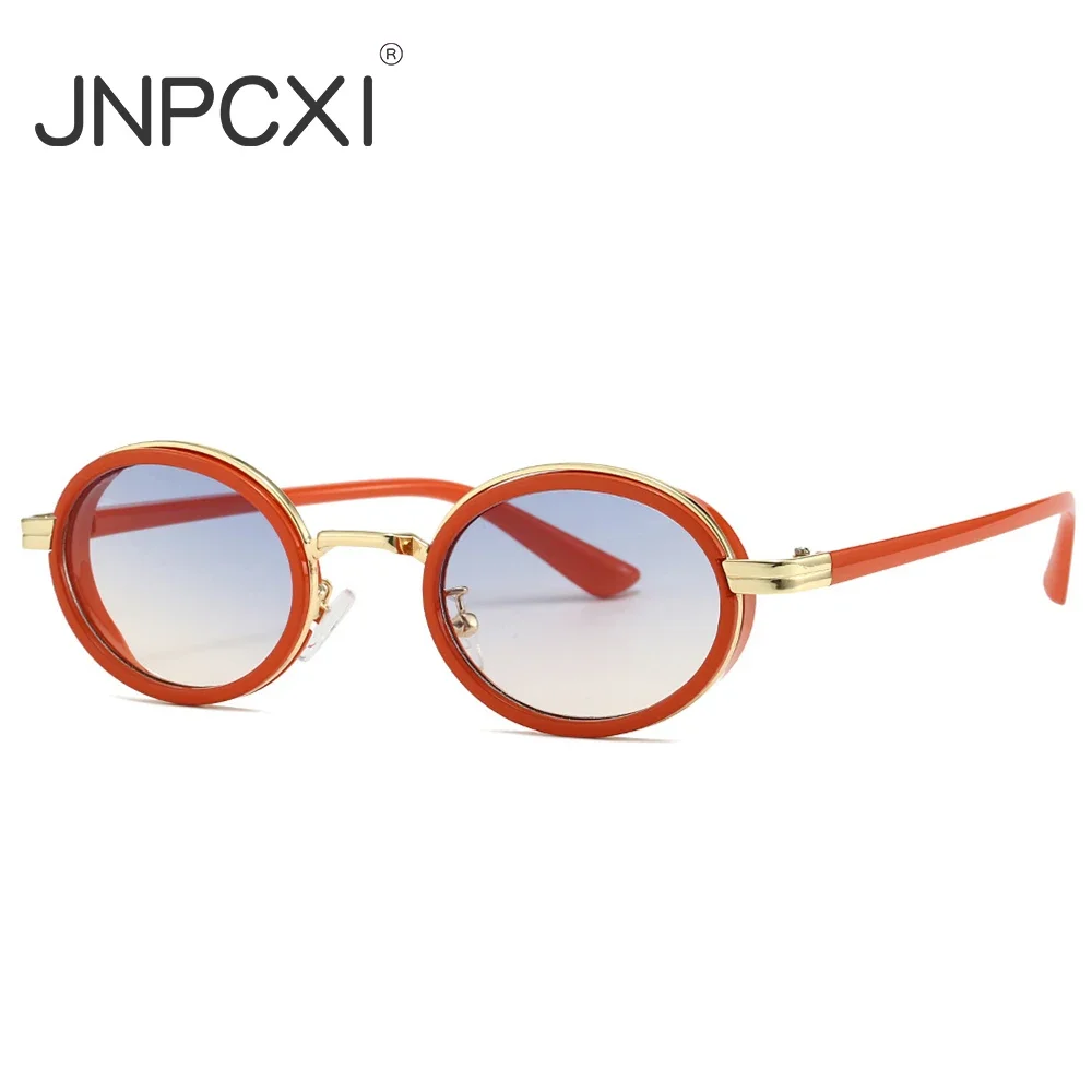 JNPCXI Oval Punk Sunglasses Women Fashion Clear Gradient Orange Shades UV400 Men Trending Rivets Punk Sun Glasses