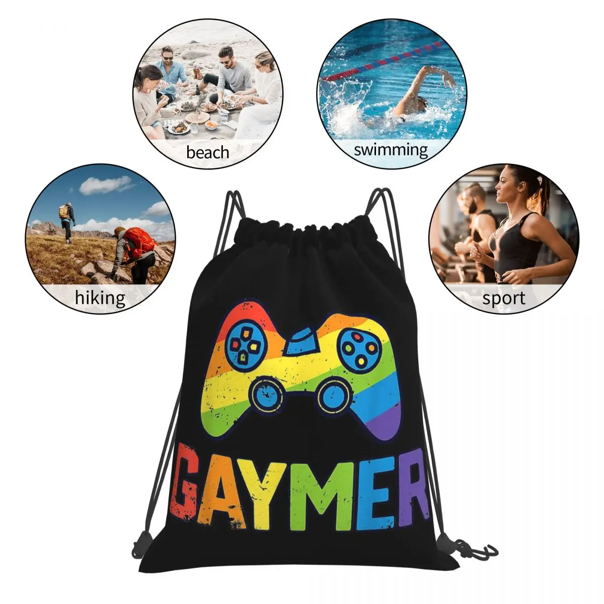 Gaymer Gamer Gay Pride LGBT Lesbian Rainbow Flag Backpacks Casual Portable Drawstring Bags Sports Bag Book Bags For Man Woman