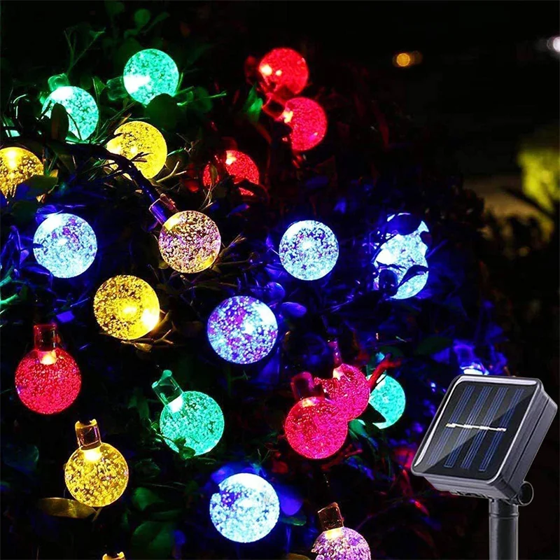 Solar Crystal Globe LED String Lights Bubble Light LED 5M/7M/12M Outdoor Lighting for Garden Wedding Party Street Decoration