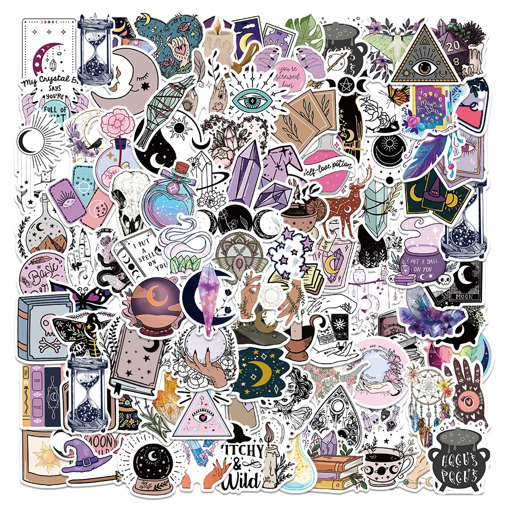 

10/30/50/100pcs Boho Witchy Apothecary Stickers Witch Tarot Goth Decals Laptop Luggage Phone Waterproof Toy Sticker for Kid Girl