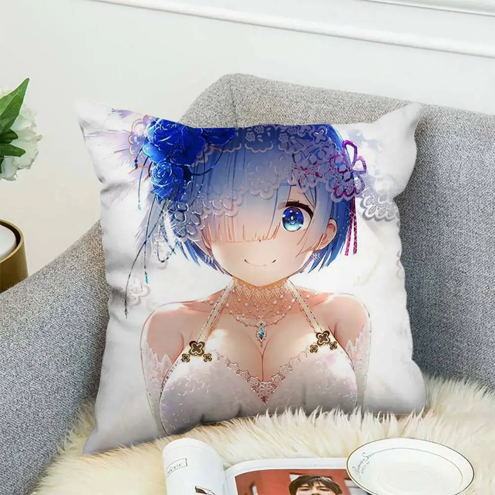 

Anime Re Zero Rem Pillow Case Double-Sided Printing Cushion Cover 45x45 Decorative Cushions Sofa Home Decor Soft Pillowcase