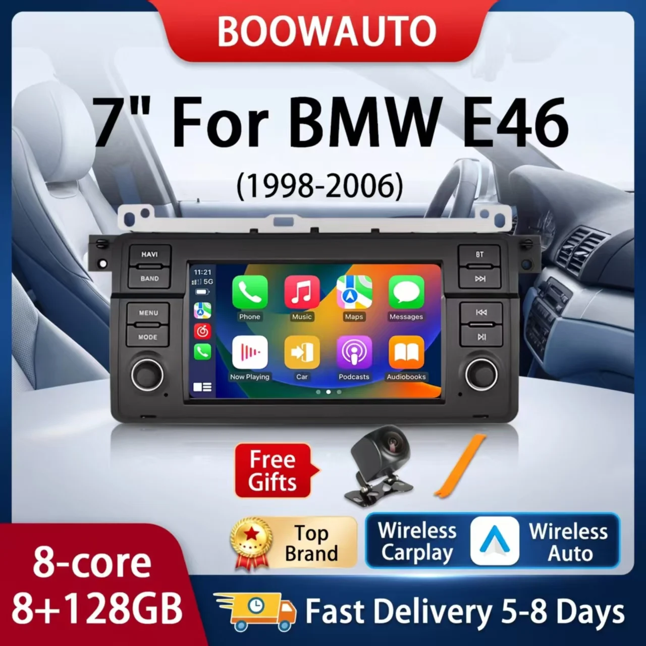 Car Radio For BMW E46 M3 318/320/325/330/335 Wireless CarPlay Android 16 Auto Multimedia GPS Autoradio 4G Bluetooth Speaker DSP